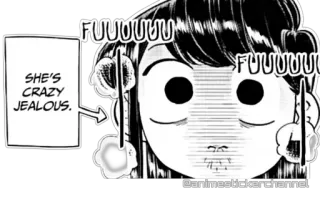🥺 SHE'S CRAZY JEALOUS. FUUUUUU Anime, Manga, Jaloers, Grappig, Reactie, Komi can't communicate whatsapp sticker