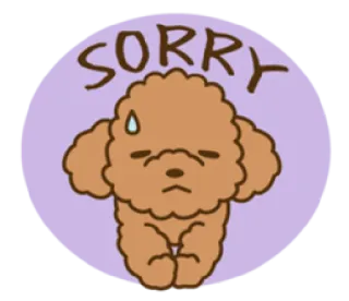 😔 SORRY cão, desculpa, triste, fofo, desculpe, desenho animado, poodle, filhote whatsapp sticker