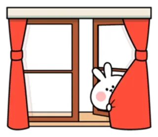 😣 Hase, Fenster, Vorhänge, Gucken, Süß, Animation whatsapp sticker