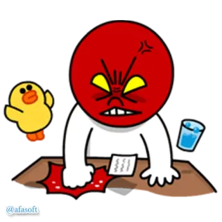 😡 โกรธ, การ์ตูน, โต๊ะทำงาน, หงุดหงิด, สีแดง, สำนักงาน, ความเครียด telegram sticker