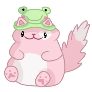 😊 แมว, กบ, น่ารัก, สีชมพู, การ์ตูน, คาวาอิ, สัตว์ telegram sticker