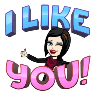 😍 I LIKE you! Bitmoji, Like, Aprobación, Pulgar arriba, Guiño, Dibujo animado whatsapp sticker
