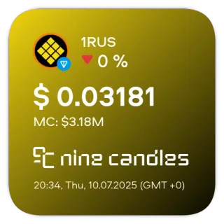 📊 1RUS
▼ 0 %
$ 0.03181
MC: $3.18M
nine candles
20:34, Thu, 10.07.2025 (GMT +0) financial, stock market, cryptocurrency, investment, finance telegram sticker