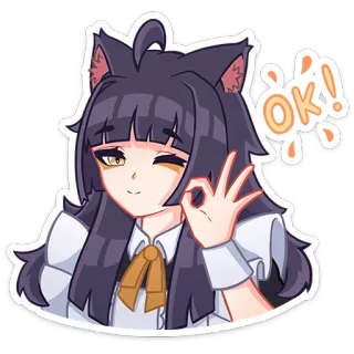 👌 OK! อนิเมะ, ผู้หญิง, ขยิบตา, หูแมว, โอเค, ท่าทาง telegram sticker