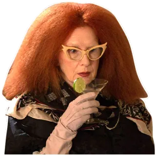 💀 kobieta, martini, drink, okulary, portret, pomarańczowe włosy, koktajl, senior telegram sticker