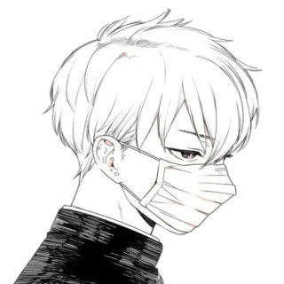 😷 anime, manga, boy, mask, sketch, portrait telegram sticker