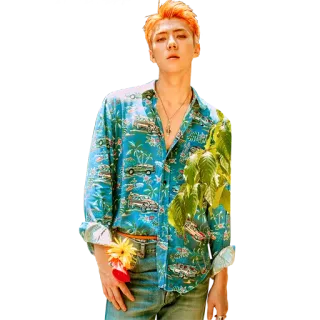 😐 man, male, person, standing, orange hair, hawaiian shirt, fashion, style whatsapp sticker