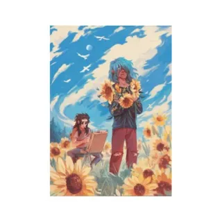🎸 Sonnenblumen, Gemälde, Feld, Himmel, Wolken, Kunst telegram sticker