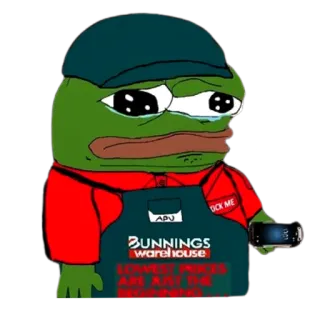 😢 Pepe the Frog LOWEST PRICES ARE JUST THE BEGINNING meme, ếch, Bunnings, khóc, buồn telegram sticker