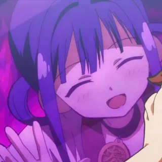 🎡 Anime, Desenho animado, Garota, Ilustração, Personagem, Bonito, Sorriso, Cabelo roxo telegram sticker