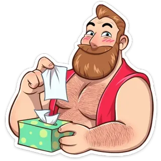 😊 homme, mouchoir, barbe, dessin animé, autocollant, chasse d'eau whatsapp sticker