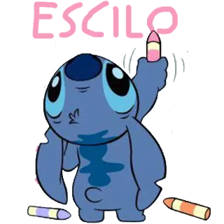 🐨 Stitch ESCILO cartoon, alien, blue, crayon, drawing telegram sticker