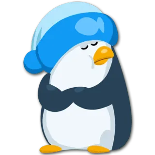 😒 penguin, winter, sad, blue hat, animal, cartoon, cute telegram sticker