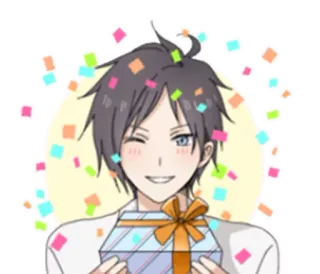 🎁 Anime, Manga, Geschenk, Feier, Konfetti, Cartoon, Junge whatsapp sticker