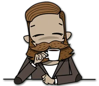 ☕ man, beard, coffee, drink, cup, cartoon telegram sticker