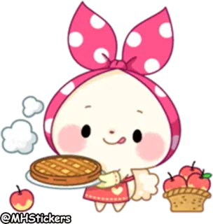 🍳 @MHStickers lindo, dibujos animados, comida, tarta, manzanas, postre, kawaii, pegatina whatsapp sticker
