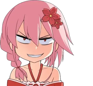 😏 anime, manga, cartoon, character, pink hair, flower, grin telegram sticker
