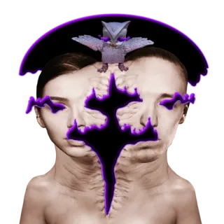 😎 Eule, zwei Gesichter, abstrakt, gruselig, lila telegram sticker