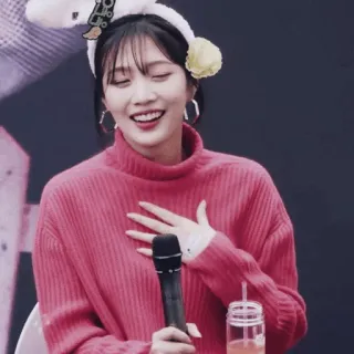 🎟 mulher, sorrindo, microfone, retrato, celebridade, coreana, orelhas de coelho, alegria telegram sticker