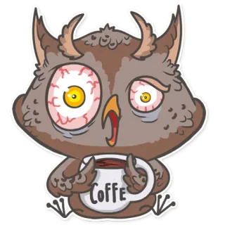 ☕ COFFE 올빼미, 커피, 피곤한, 만화, 동물, 스티커 telegram sticker