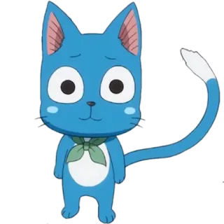 😿 Happy Fairy Tail Cartoon, Katze, Blaue Katze, Fröhlich, Märchen, Anime telegram sticker