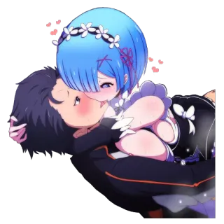 😘 Rem Re:Zero anime, manga, romance, kiss, fanart whatsapp sticker