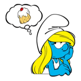 🍰 Smurfette The Smurfs Smurfette, Smurfs, Desenho animado, Pensando, Cupcake, Comida telegram sticker