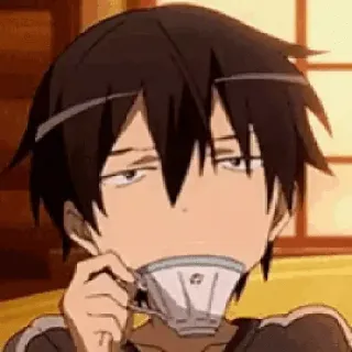 🤔 Kirito Sword Art Online anime, kirito, sword art online, drinking tea, tired telegram sticker