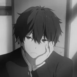 🕸 Anime, Menino, Triste, Monocromático, Retrato telegram sticker