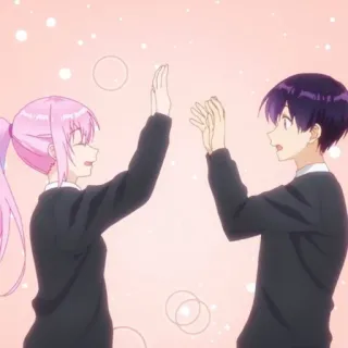 🍧 Anime, Paar, Rosa Haare, High Five, Animation, Romantik telegram sticker