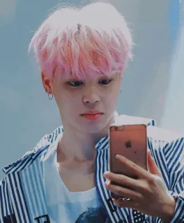 ☁️ Jimin K-pop, BTS, Jimin, Idol, Selfie, cabelo rosa telegram sticker