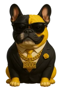 😎 BDOG Hund, Anzug, Sonnenbrille, Gold, Schmuck, Tier, Mode, Cool, Business telegram sticker
