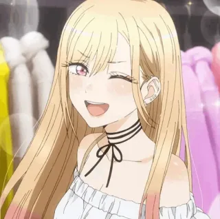 📓 Marin Kitagawa My Dress-Up Darling Anime, Mädchen, süß, zwinkern, blonde Haare, Anime Mädchen telegram sticker