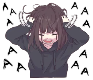 😣 AAAA anime, dziewczyna, zestresowana, sfrustrowana, krzycząca, rozdrażniona telegram sticker
