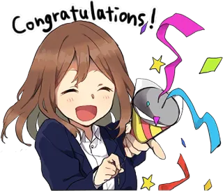 😄 Congratulations! felicitaciones, celebración, confeti, chica anime, kawaii, feliz whatsapp sticker