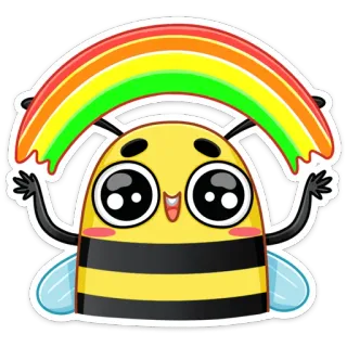 🌈 蜂, 動物, 虹, 漫画, 可愛い, かわいい, 昆虫 telegram sticker