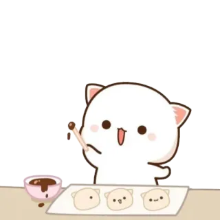 🎨 cute, cat, cooking, chocolate, dessert, kawaii whatsapp sticker