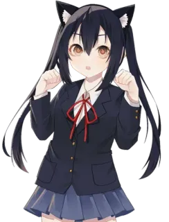 😸 Azusa Nakano K-On! Anime, K-On, Azusa Nakano, Uniforme scolaire, Oreilles de chat, Mignon, Fille whatsapp sticker