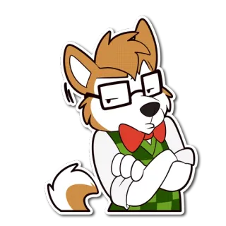 😒 antropomorfo, zorro, nerd, dibujos animados, gafas, pajarita, personaje, pegatina telegram sticker