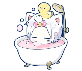 🛁 cute, cat, bathtub, duck, shower, anime whatsapp sticker