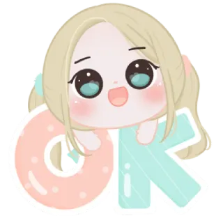 🍬 OK lindo, chica, ok, acuerdo, aprobación, dibujo animado telegram sticker