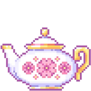 🫖 ấm trà, trà, hoa, pixel art, dễ thương, hồng, trắng telegram sticker