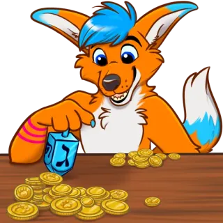 💰 hanoucca, dreidel, renard, dessin animé, fête, juif whatsapp sticker