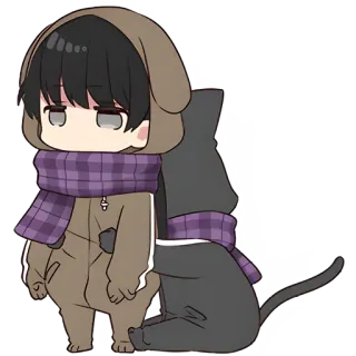 ☺️ Аниме, Чиби, Милый, Собака, Кот, Шарф telegram sticker