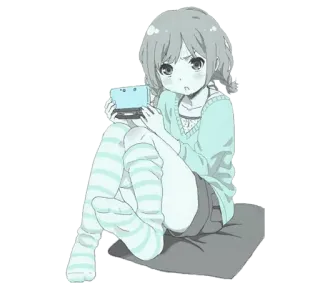 😒 Anime, Mädchen, Gaming, Nintendo 3DS, Cartoon, Sitzend, Süß whatsapp sticker