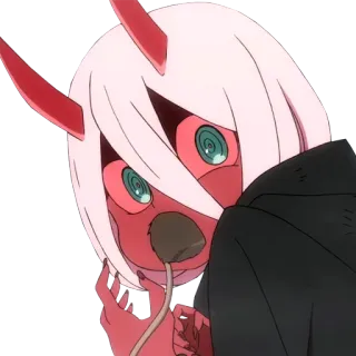 😦 Zero Two Darling in the Franxx Anime, Zero Two, Darling in the Franxx, Charakter, Pink, Hörner telegram sticker