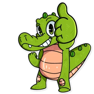 👍 alligator, dessin animé, geste, animal, reptile, pouce levé telegram sticker