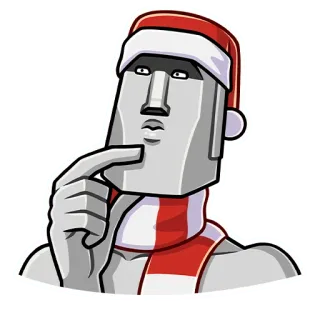 🗿 Moai, pensando, Natal, gorro de Papai Noel, cachecol, Ilha de Páscoa, estátua, pedra telegram sticker