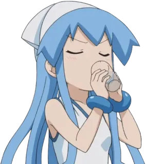 ☕ Ika Musume Squid Girl anime, cartoon, squid girl, ika musume, drinking telegram sticker