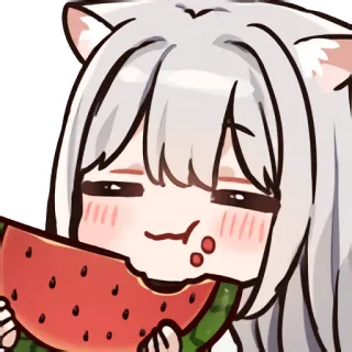 🍉 Аниме, Девушка, Арбуз, Милый, Каваий, Кошачьи ушки telegram sticker